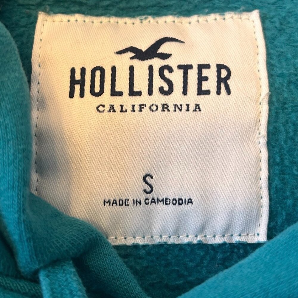 Hollister Teal Green Pullover Hoodie Logo Sweatshirt SZ Small - Picture 6 of 6
